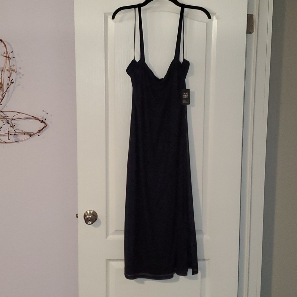Express ribbed dress with side slit navy